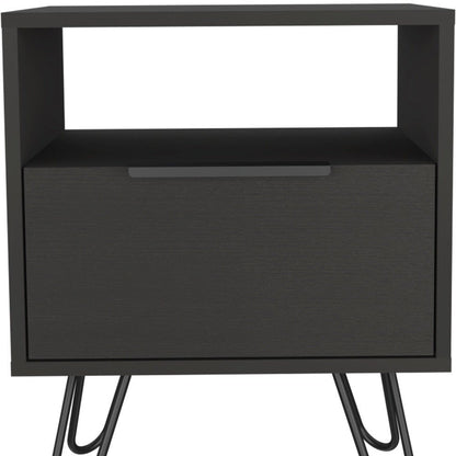 22" Black Wood One Drawer Nightstand