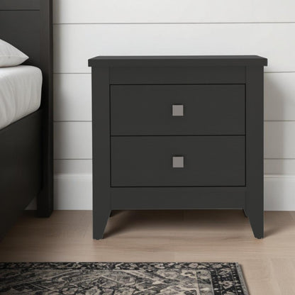 24" Black Wood Two Drawer Nightstand