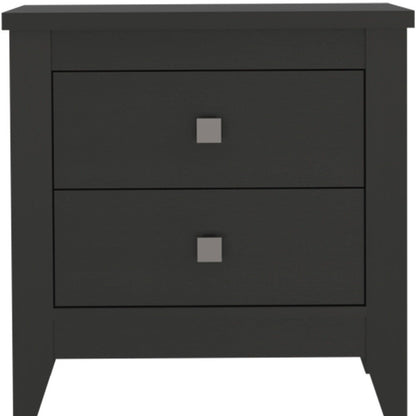 24" Black Wood Two Drawer Nightstand