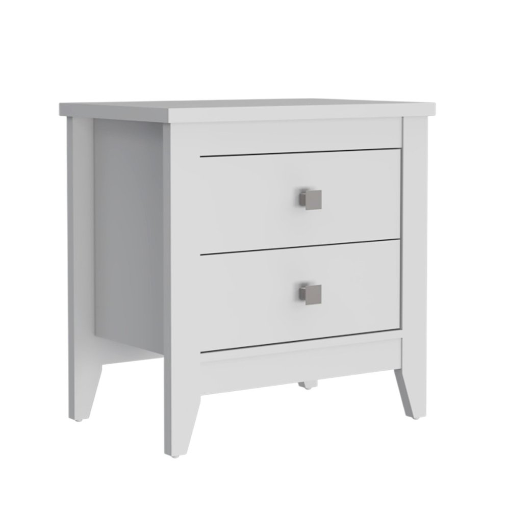 24" White Wood Two Drawer Nightstand