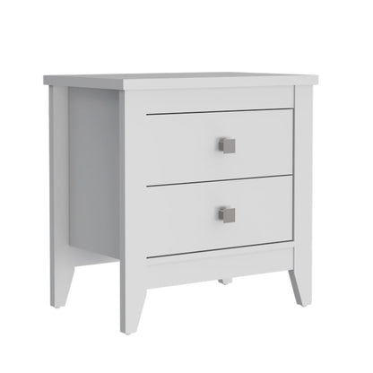 24" White Wood Two Drawer Nightstand