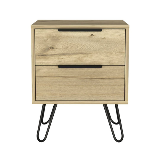 22" Oak Wood Two Drawer Nightstand