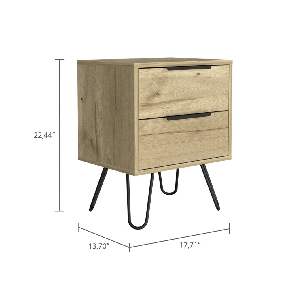 22" Oak Wood Two Drawer Nightstand