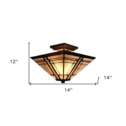 Brown and Amber Tiffany Style Mission Semi Flush Dimmable Ceiling Light