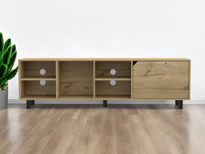 71" Natural Wood Enclosed and Open Storage TV Stand