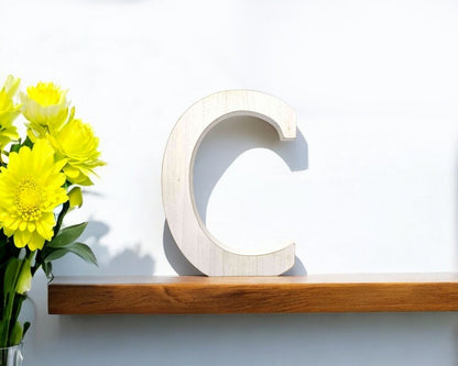 16" White Distressed Wood Letter C Tabletop Sculpture