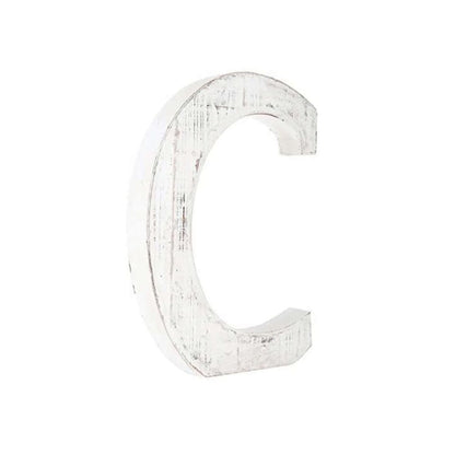 16" White Distressed Wood Letter C Tabletop Sculpture