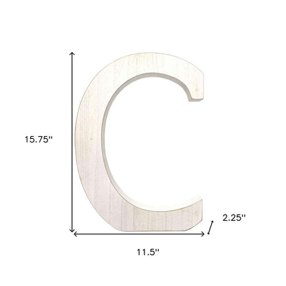 16" White Distressed Wood Letter C Tabletop Sculpture