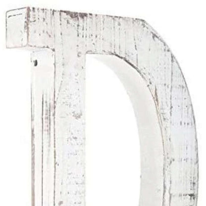16" Distressed White Wash Wooden Initial Letter D Sculpture