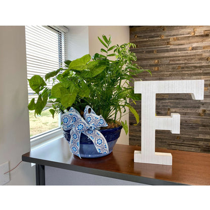 16" Distressed White Wash Wooden Initial Letter F Sculpture