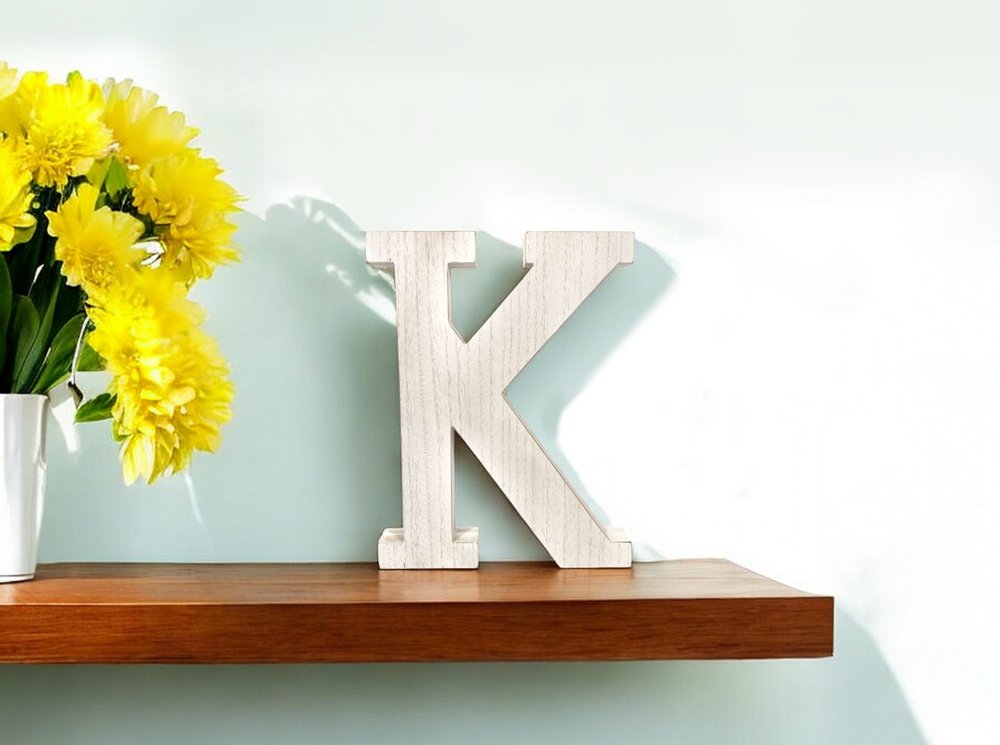 16" White Distressed Wood Letter K Tabletop Sculpture
