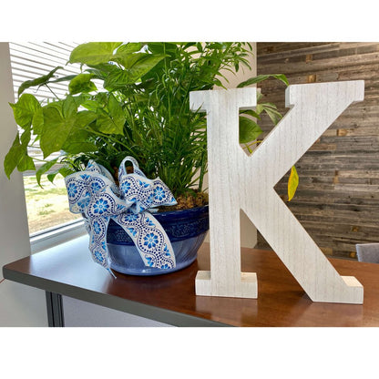 16" White Distressed Wood Letter K Tabletop Sculpture