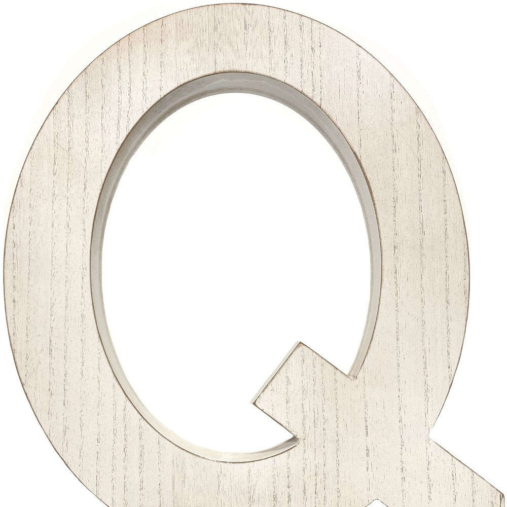 16" Distressed White Wash Wooden Initial Letter Q Sculpture