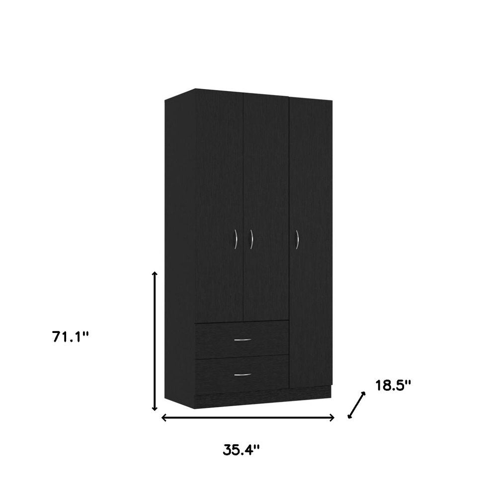 71" Black Wood Two Drawer Combo Dresser