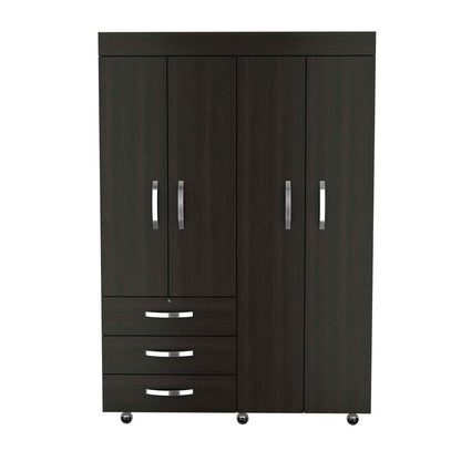 68" Black Wood Four Door Three Drawer Combo Dresser