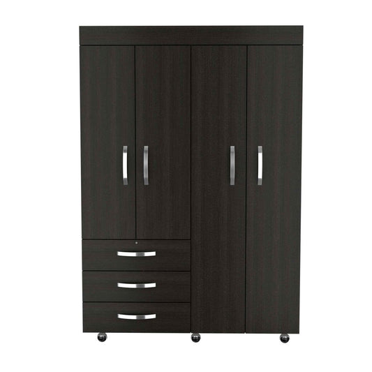 68" Black Wood Four Door Three Drawer Combo Dresser