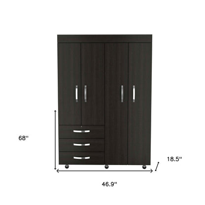 68" Black Wood Four Door Three Drawer Combo Dresser