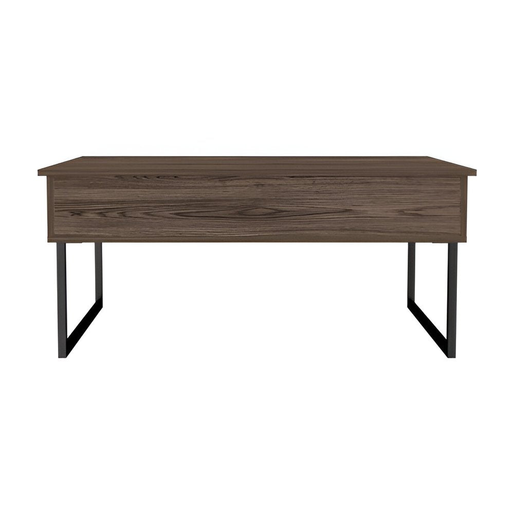 41" Dark Brown and Black Wood and Metal Lift Top Coffee Table