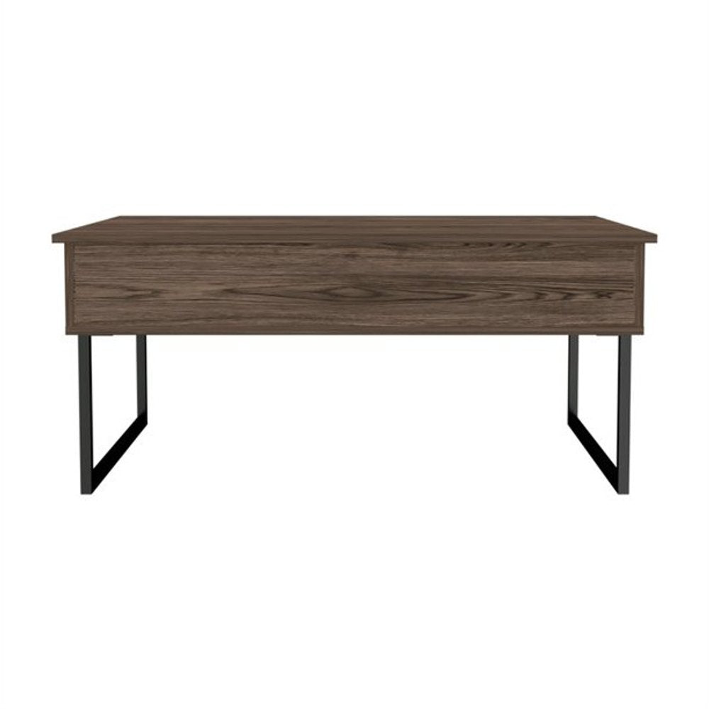 41" Dark Brown and Black Wood and Metal Lift Top Coffee Table