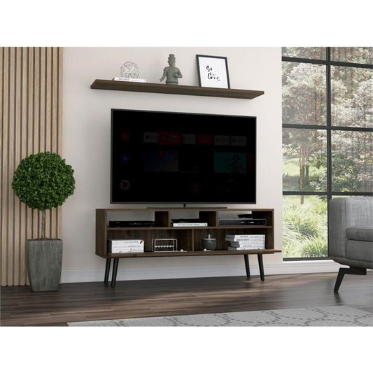 54" Dark Brown Wood Enclosed and Open Storage TV Stand