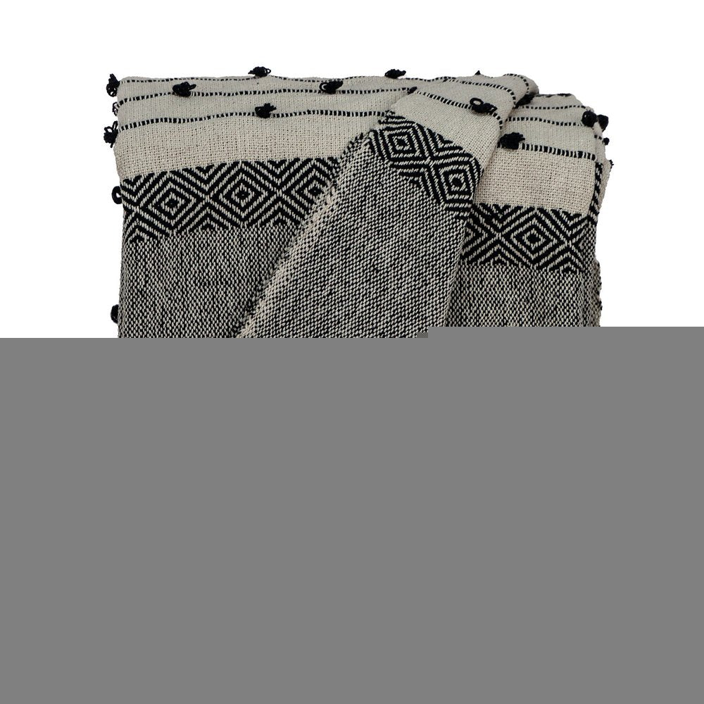 52" X 67" Beige and Black Woven Wool Throw Blanket