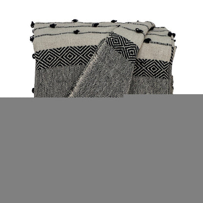 52" X 67" Beige and Black Woven Wool Throw Blanket