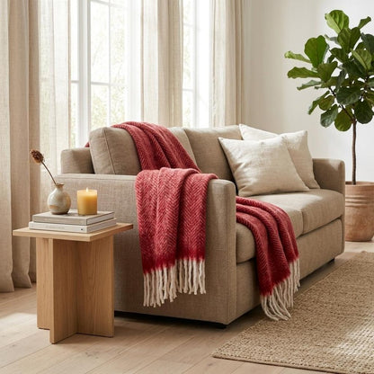 Red Woven Acrylic Solid Color Reversable Throw