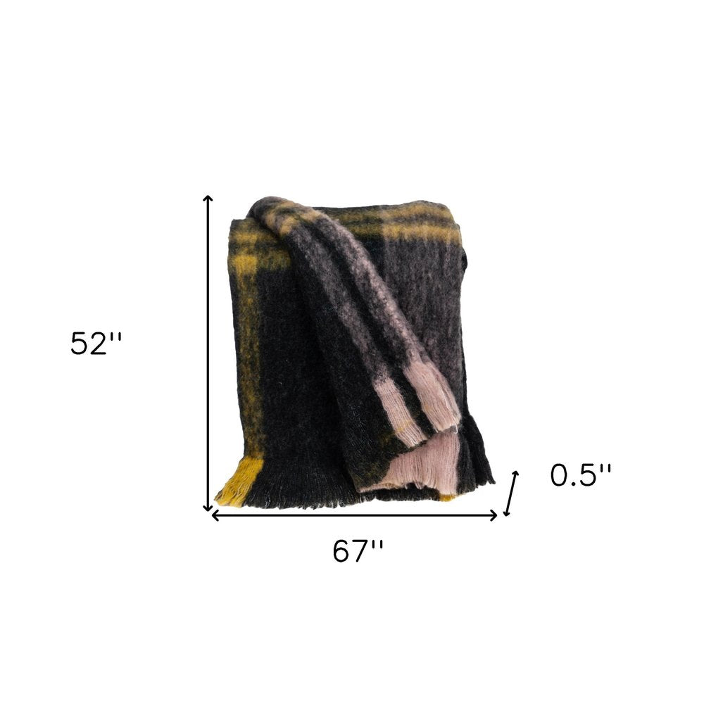 52" X 67" Yellow and Black Woven Acrylic Throw Blanket