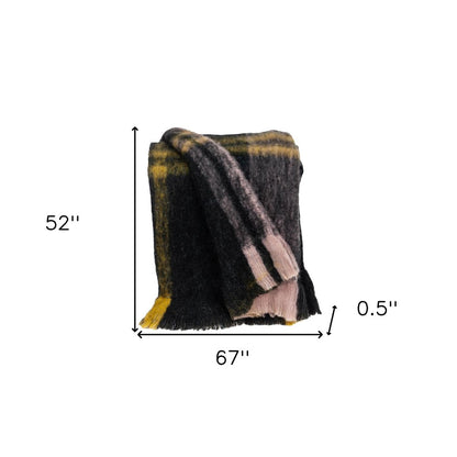 52" X 67" Yellow and Black Woven Acrylic Throw Blanket