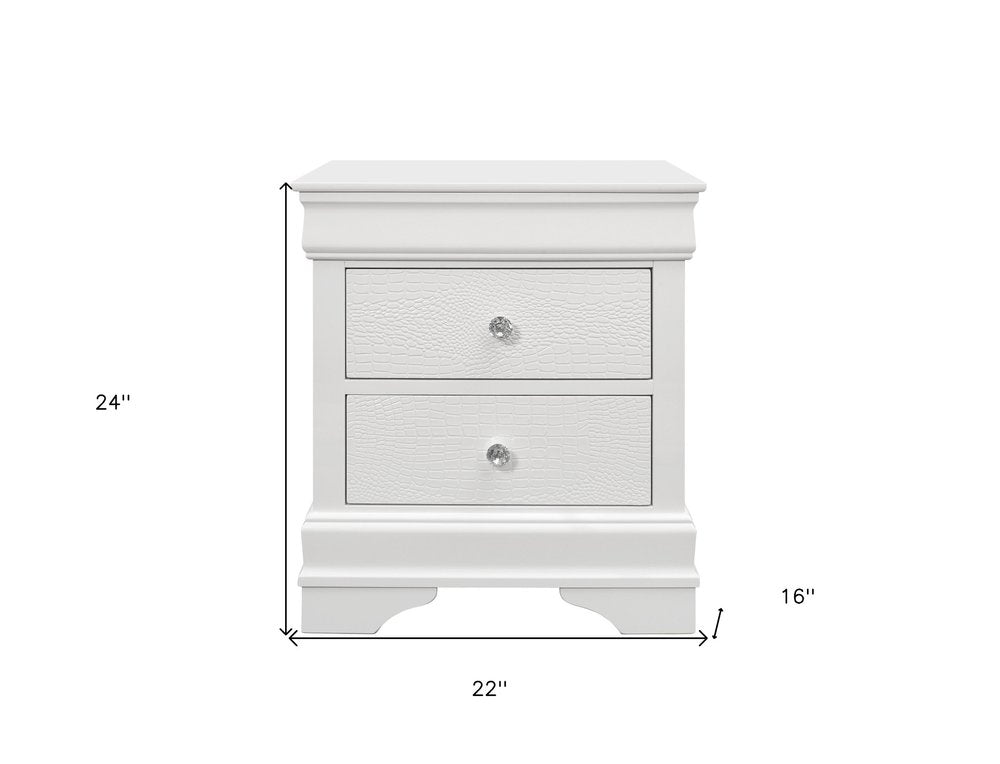 24" White Wood Shagreen Two Drawer Nightstand