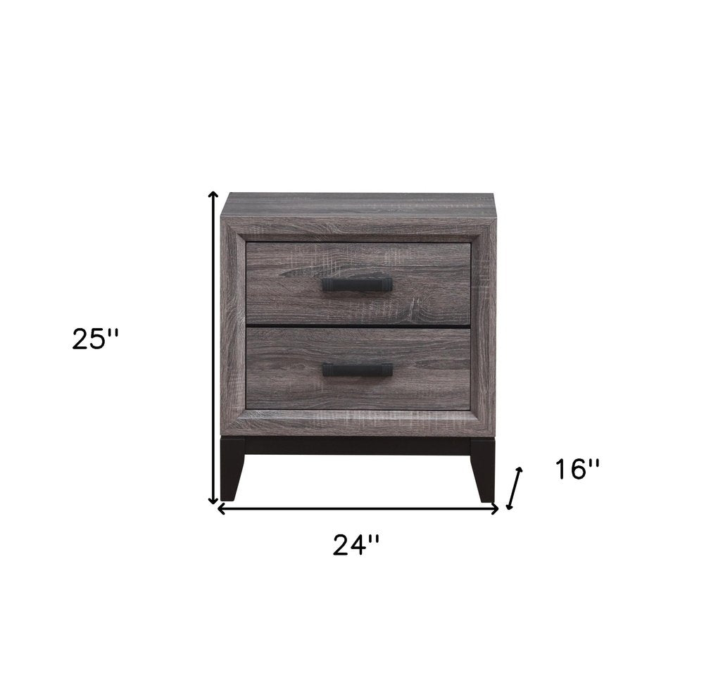 25" Gray Wood Two Drawer Nightstand