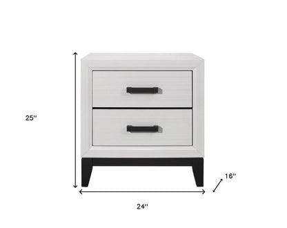 25" White Wood Two Drawer Nightstand