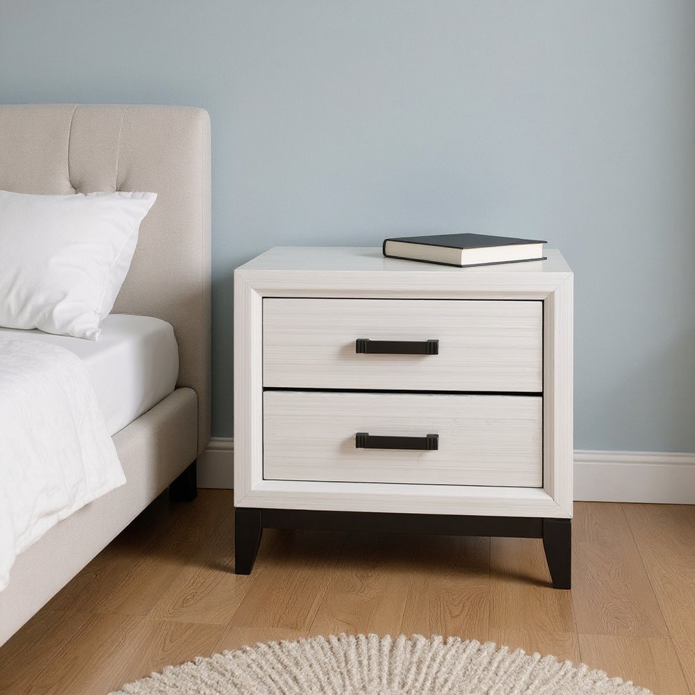 25" White Wood Two Drawer Nightstand
