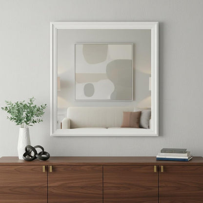 38" White Square Wood Framed Accent Mirror