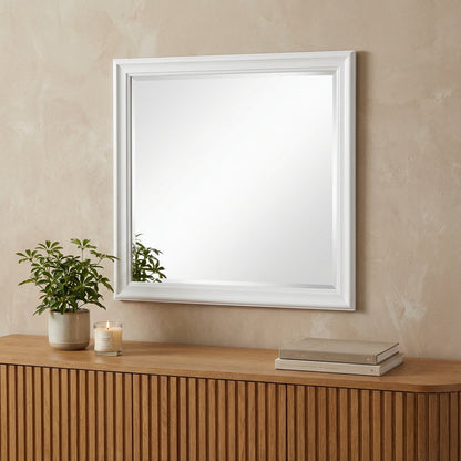 38" White Square Wood Framed Accent Mirror
