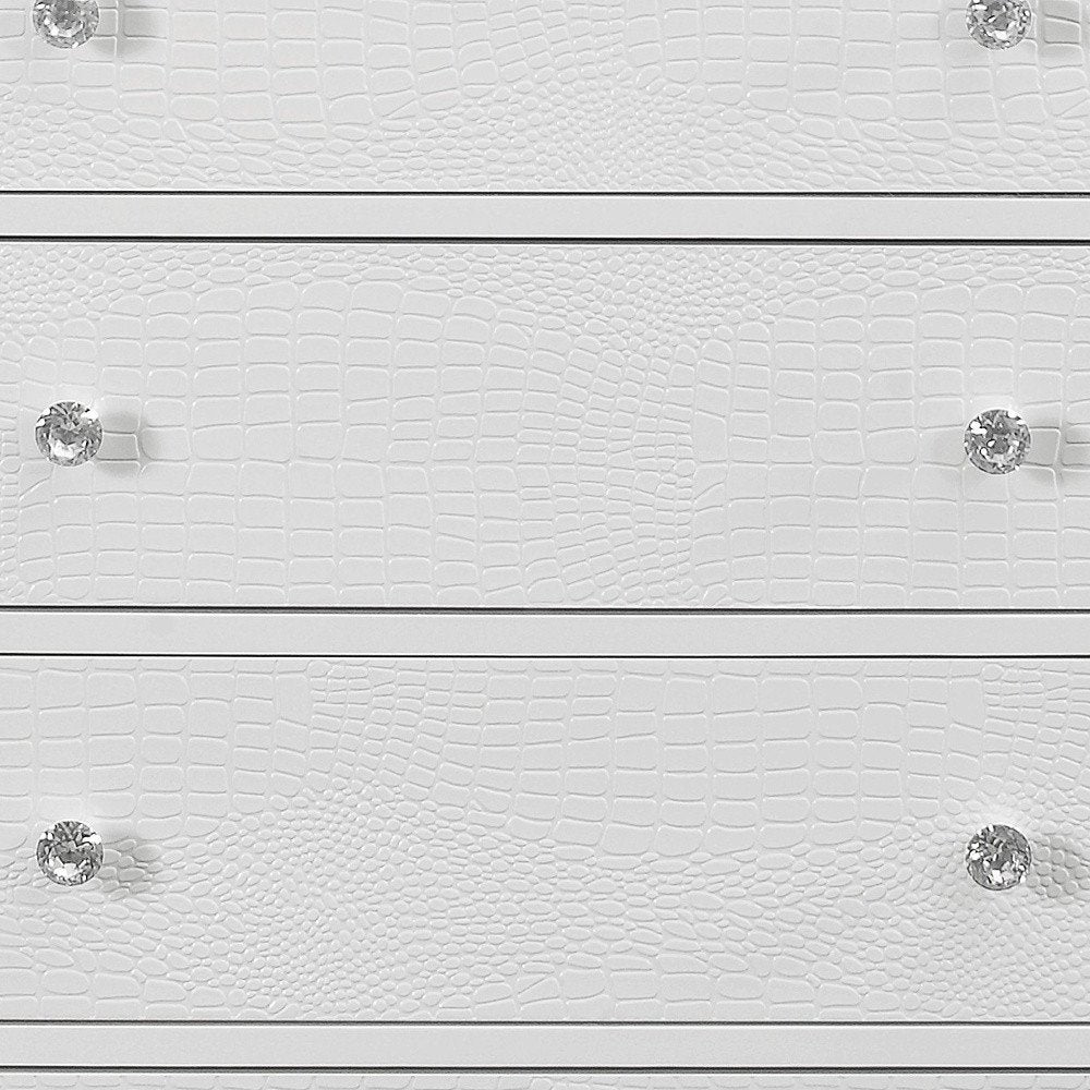 31" Metallic White Solid Wood Five Drawer Chest