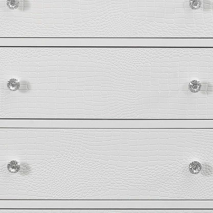 31" Metallic White Solid Wood Five Drawer Chest
