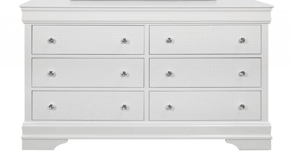 58" Metallic White Solid Wood Six Drawer Double Dresser