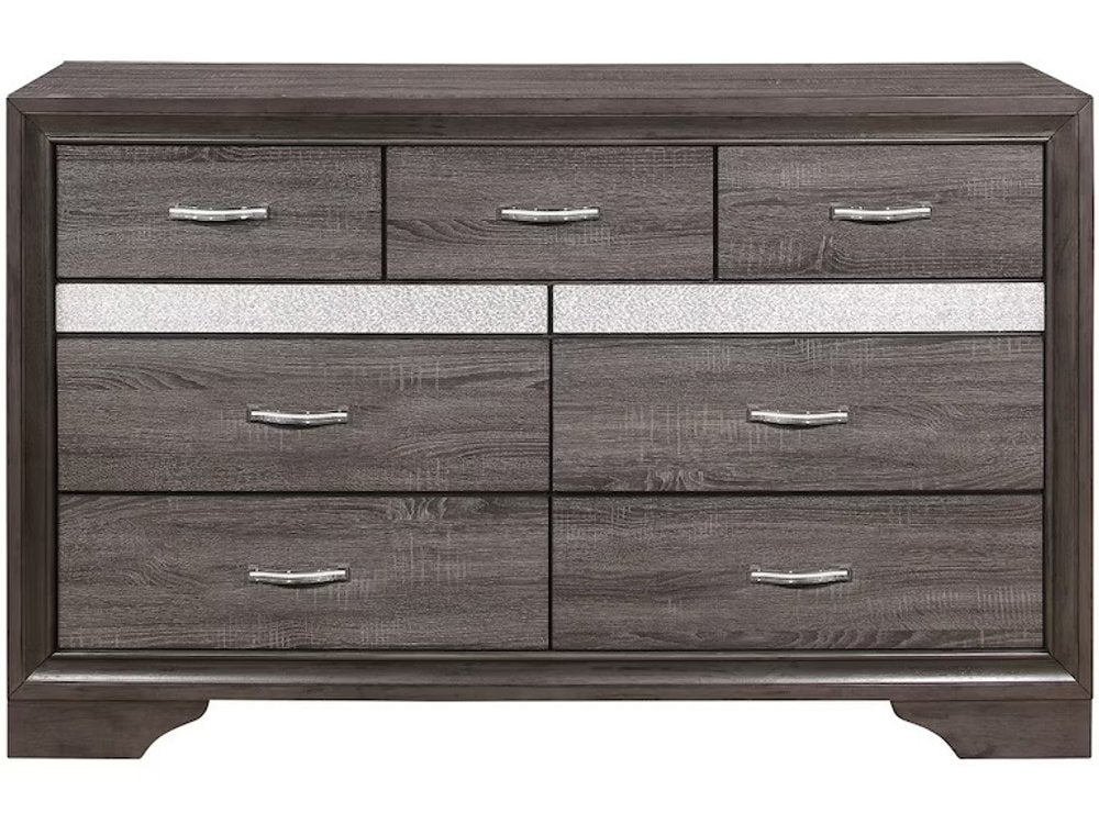 62" Grey Solid Wood Nine Drawer Double Dresser