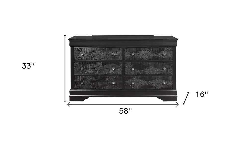 58" Gray Solid Wood Six Drawer Double Dresser