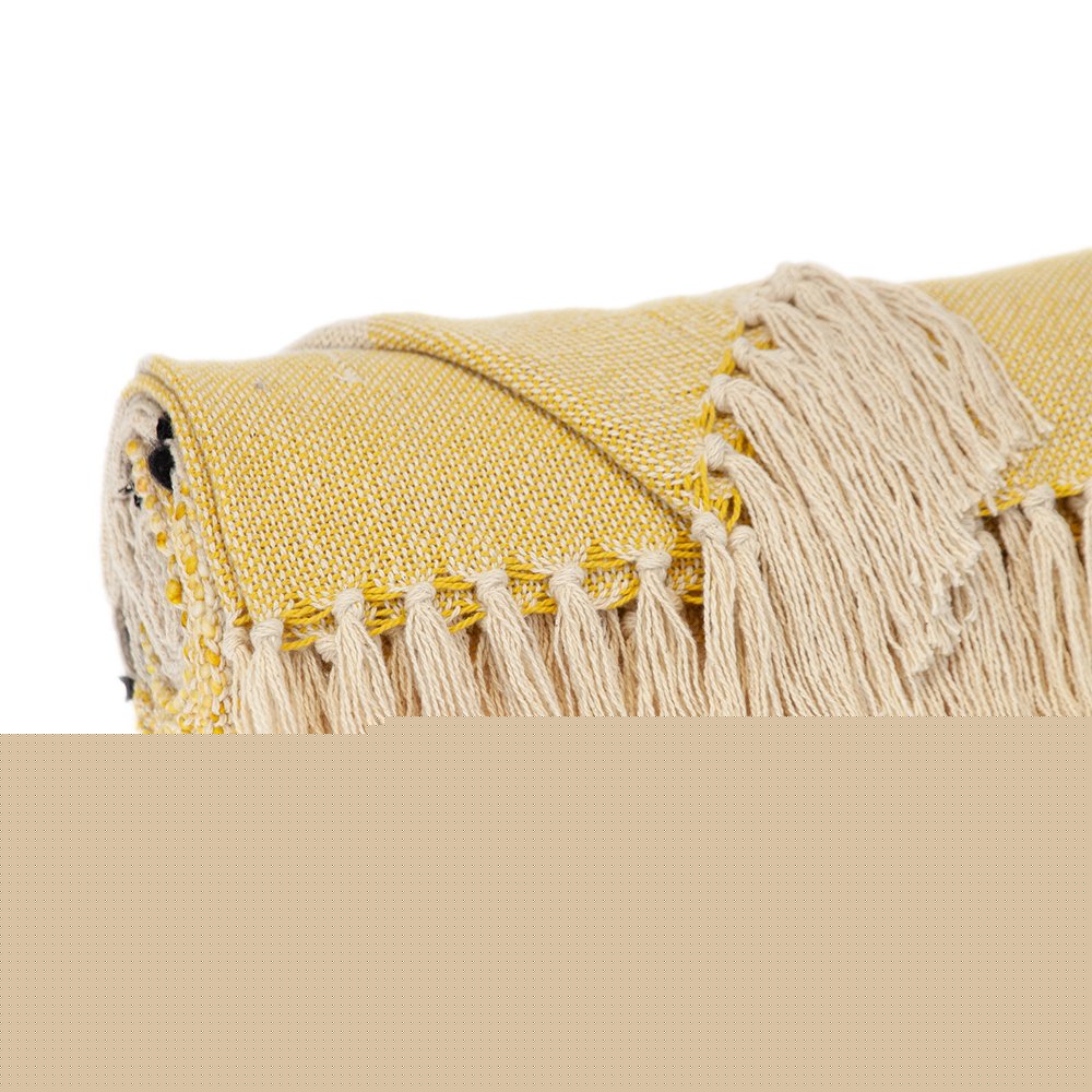 50" X 60" Yellow and Ivory Woven Cotton Striped Throw Blanket with Tassels