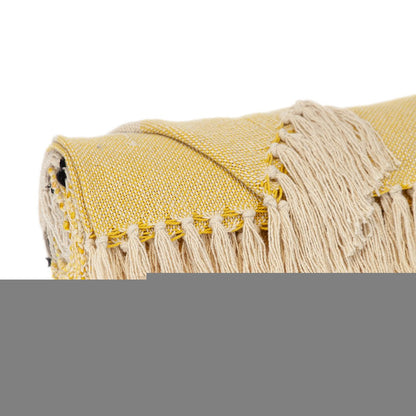 50" X 60" Yellow and Ivory Woven Cotton Striped Throw Blanket with Tassels