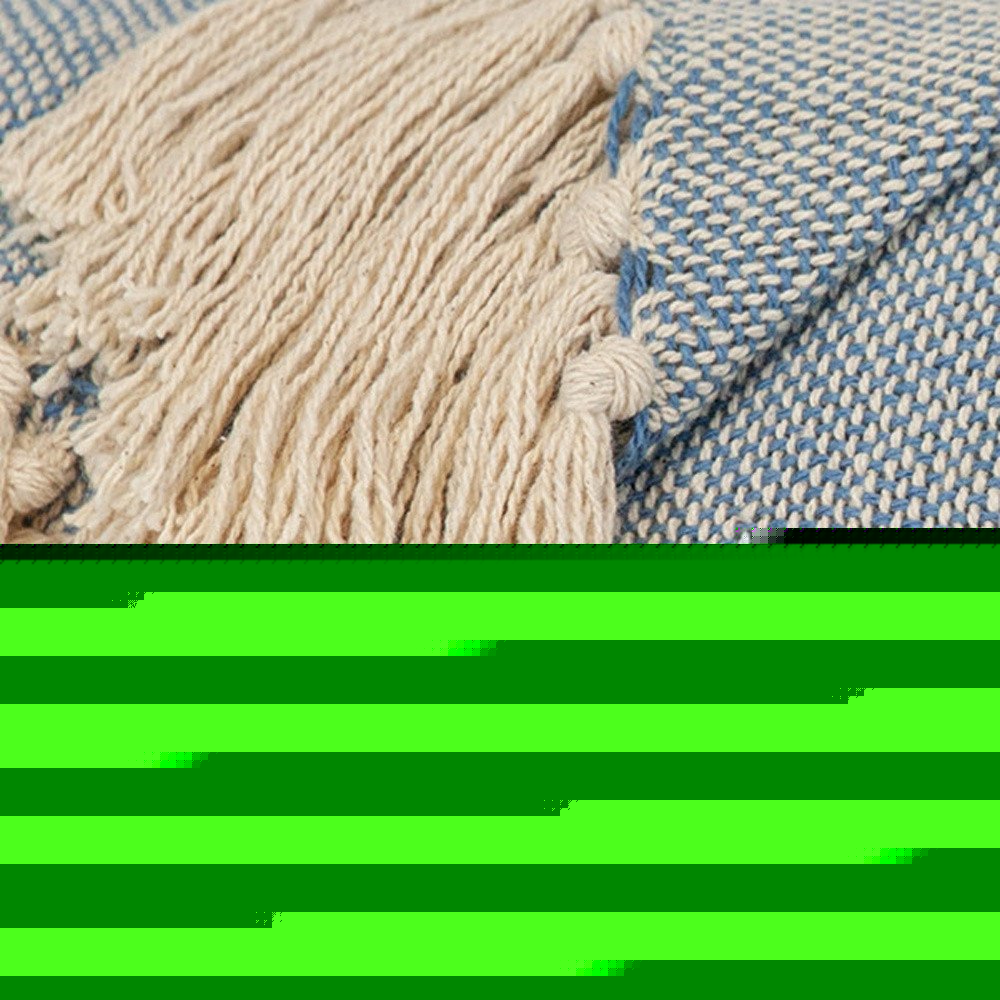 50" X 60" Blue and Ivory Woven Cotton Striped Throw Blanket with Tassels