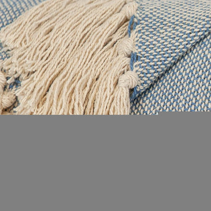 50" X 60" Blue and Ivory Woven Cotton Striped Throw Blanket with Tassels