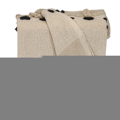 Beige Woven Cotton Abstract Throw Blanket