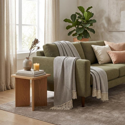 Gray Woven Cotton Striped Throw Blanket