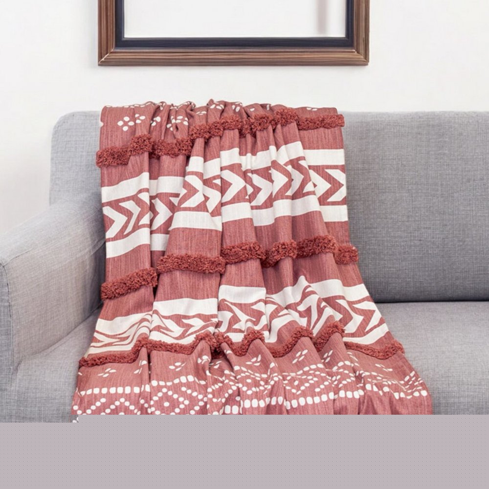 Pink Woven Cotton Striped Throw Blanket