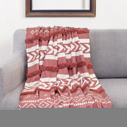 Pink Woven Cotton Striped Throw Blanket