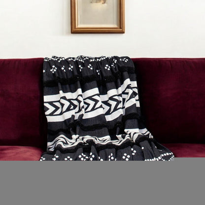 Blue and White Woven Cotton Striped Throw Blanket