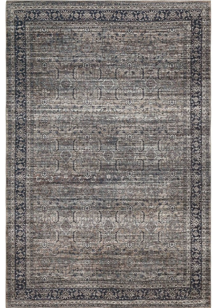 5' X 8' Brown and Blue Oriental Printed Distressed Area Rug